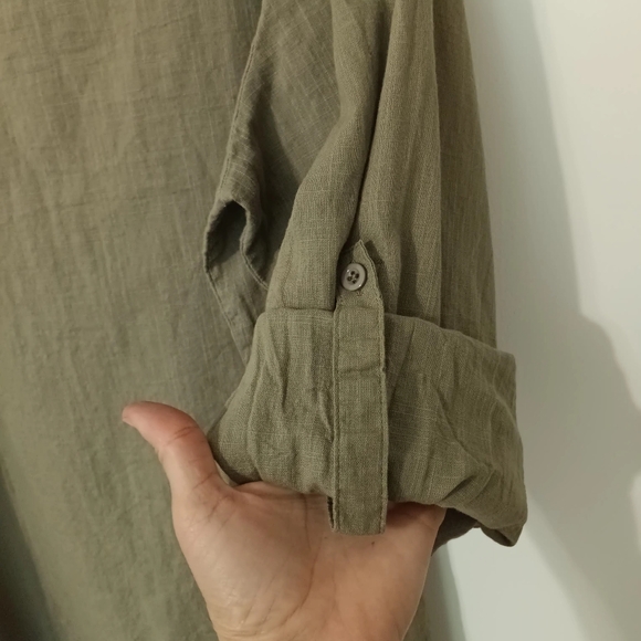 COOF ANDY Cotton & Hemp Long Roll up Sleeve Olive size XXL Men Henley Shirt - Picture 7 of 15